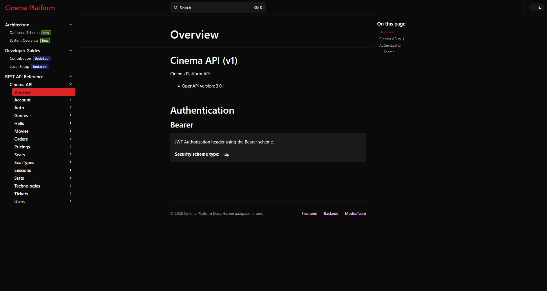 Preview of Cinema Platform - Documentation